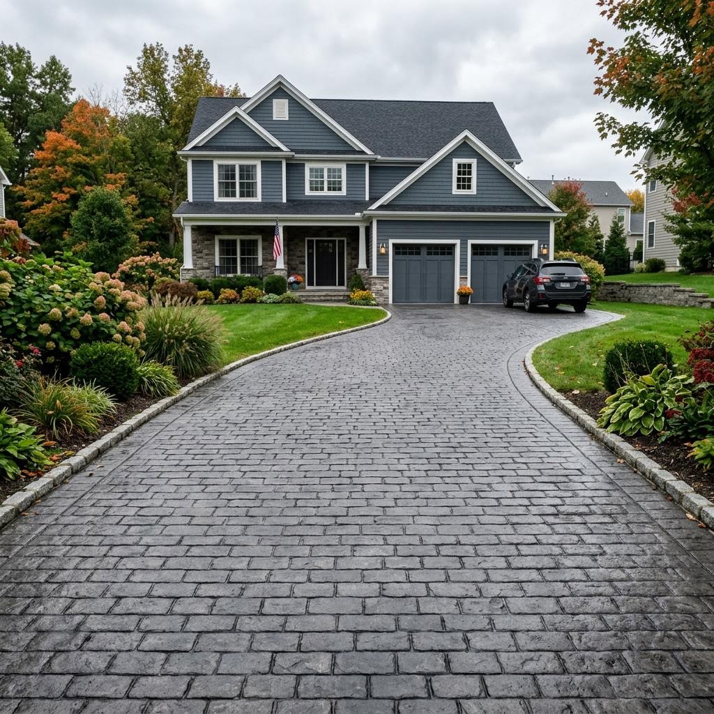 Charcoal — Cobblestone Driveway colored stamped concrete