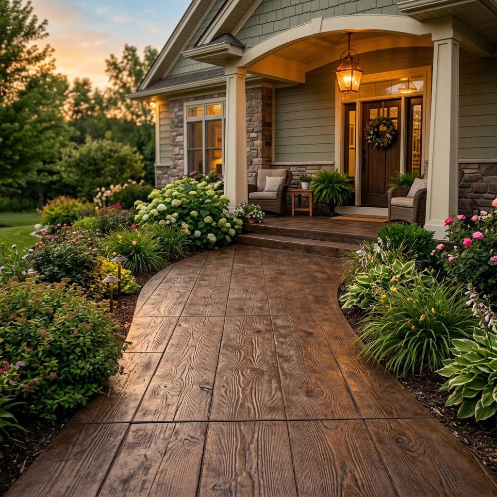 Walnut — Wood Plank Walkway colored stamped concrete